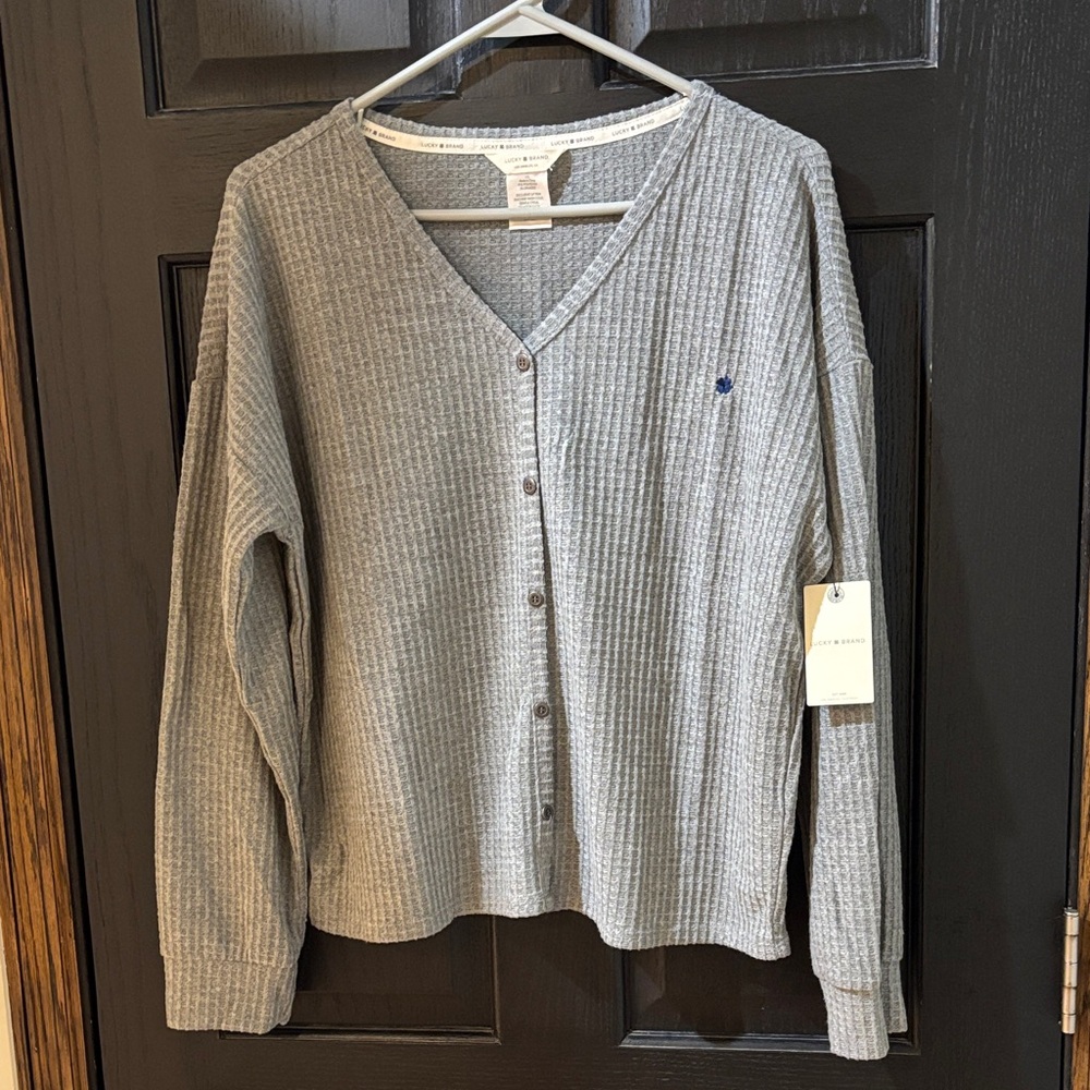 Lucky Brand Gray Ribbed Knit lounge top